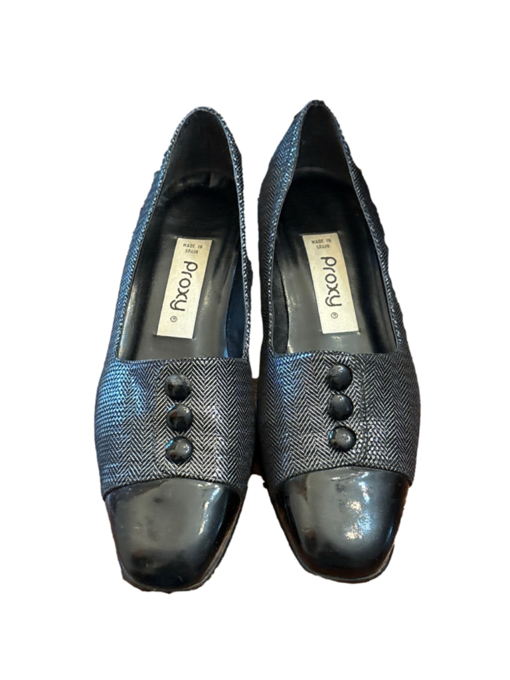 Women's Proxy Black and Silver Herringbone Flats, Size 7.5